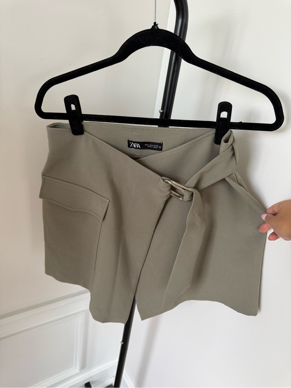 ZARA Olive Green Wrap Belted Mini Skort